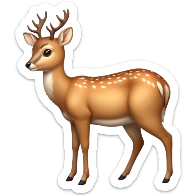 cinematic-[deer]-realistic-full-body-standing on all fours-emoji,-tail-tucked-close,-head-tilted-dramatically,-sleek-[fawn]-fur,-simplified-yet-realistic-focused-features,-highly-detailed,-glowing-with-an-almost-sarcastic-glow sticker