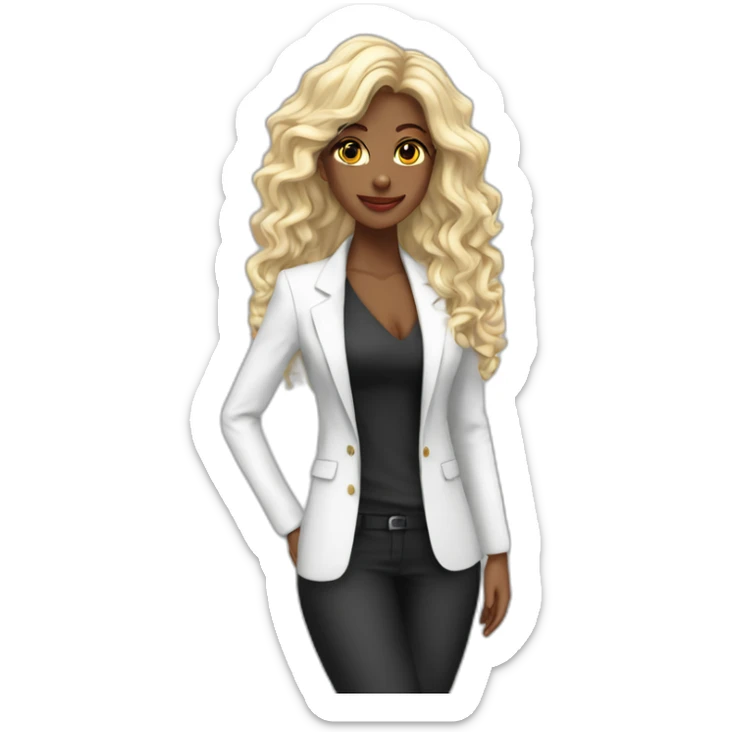Syntia Mujer piel blanca pelo negro largoemprendedora con blazer sticker