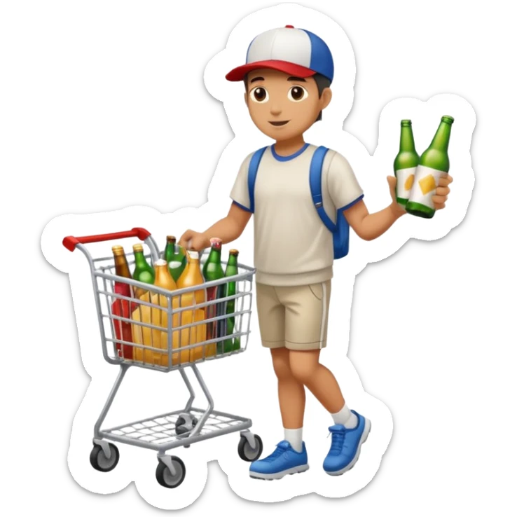 man with a shopping cart full of beers and wines full body sticker
