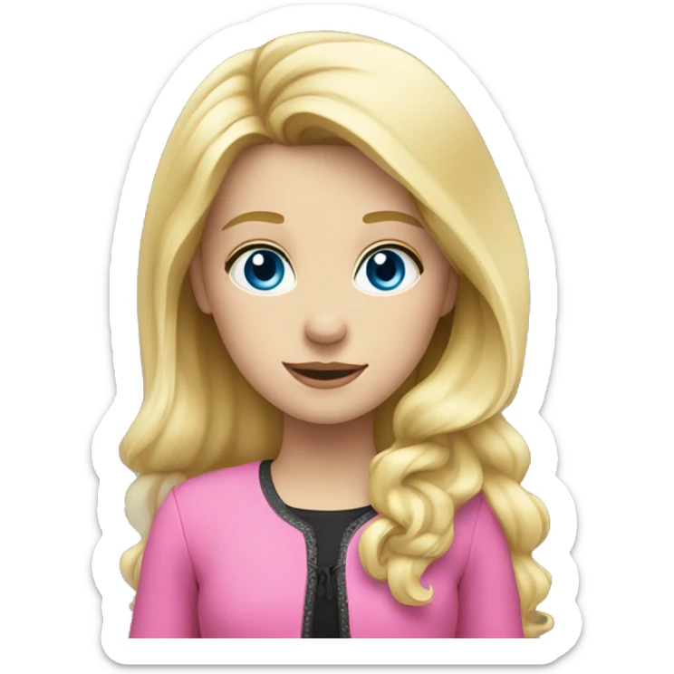 blonde girl with blue eyes wearing pink and her black horse sticker