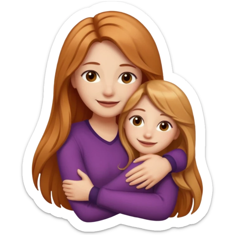 girlfriend with long dark strawberry blonde hair middle part with brown eyes giving hug sticker