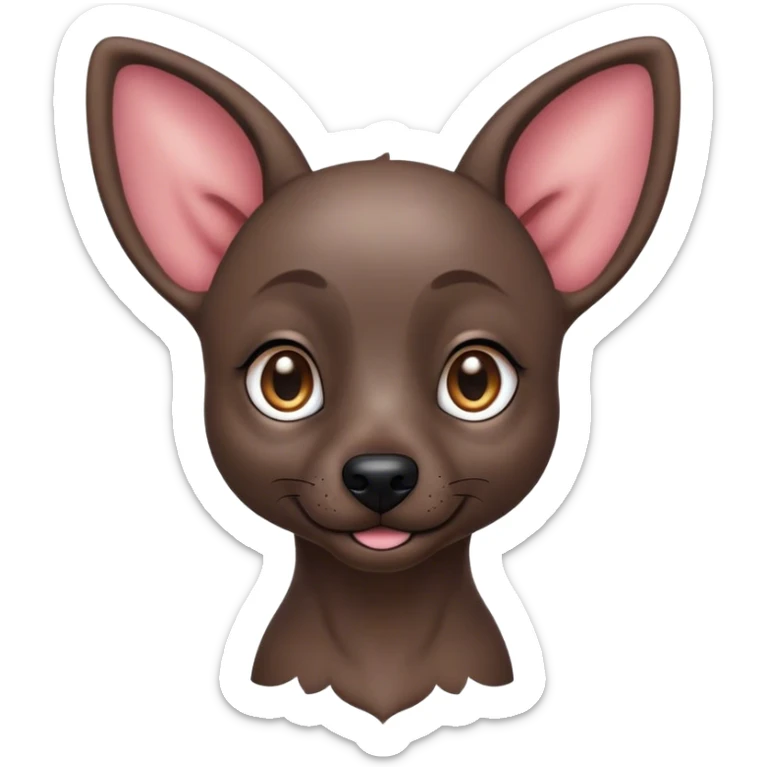 Cinematic Cute Xoloitzcuintle dog Portrait Emoji, Head tilted playfully and inquisitively, featuring smooth, hairless ebony skin with distinctive, artistic wrinkles, round, sparkling dark eyes filled with curiosity, Simplified yet irresistibly adorable features, highly detailed, glowing with a warm, friendly glow, high shine, affectionate and spirited, stylized with a touch of whimsy, bright and endearing, soft glowing outline, capturing the essence of a mischievous yet loving companion, so playful it feels like it could trot out of the screen and into your arms! sticker