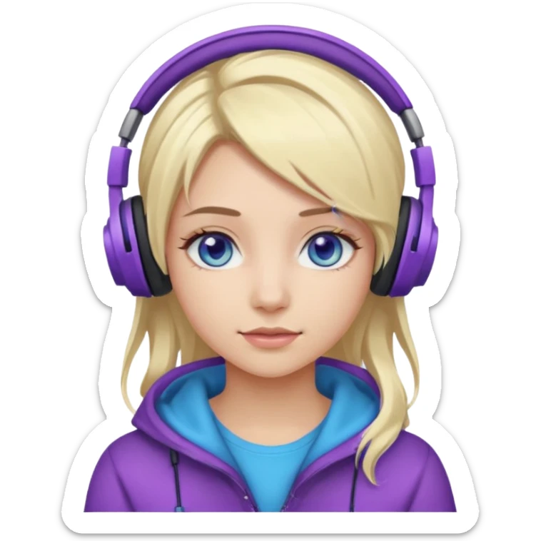 girl blond with purple highlights hair blue eyes and wearing headphones sticker