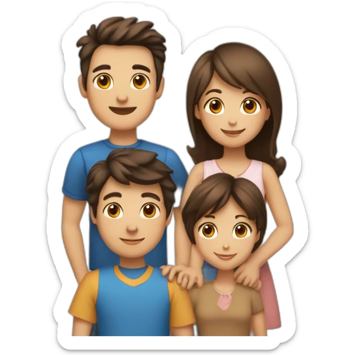 a family with a mother with brown hair and blue eyes, a father with black hair and brown eyes, two boys with brown hair and brown eyes, and a girl with brown bangs and brown eyes. sticker