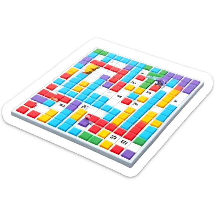 A photorealistic icon with a colorful, fragmented crossword magazine, a 3D puzzle, and a partially completed puzzle on a table. Bright, detailed design with realistic lighting. Transparent background, clearly symbolizing puzzles and brain games. sticker