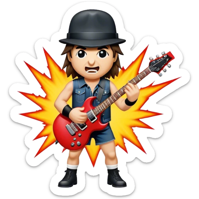 Cinematic Realistic AC/DC Pop Culture Emoji, showcasing an electrifying portrayal inspired by the legendary rock band rendered with vivid textures and energetic lighting. sticker