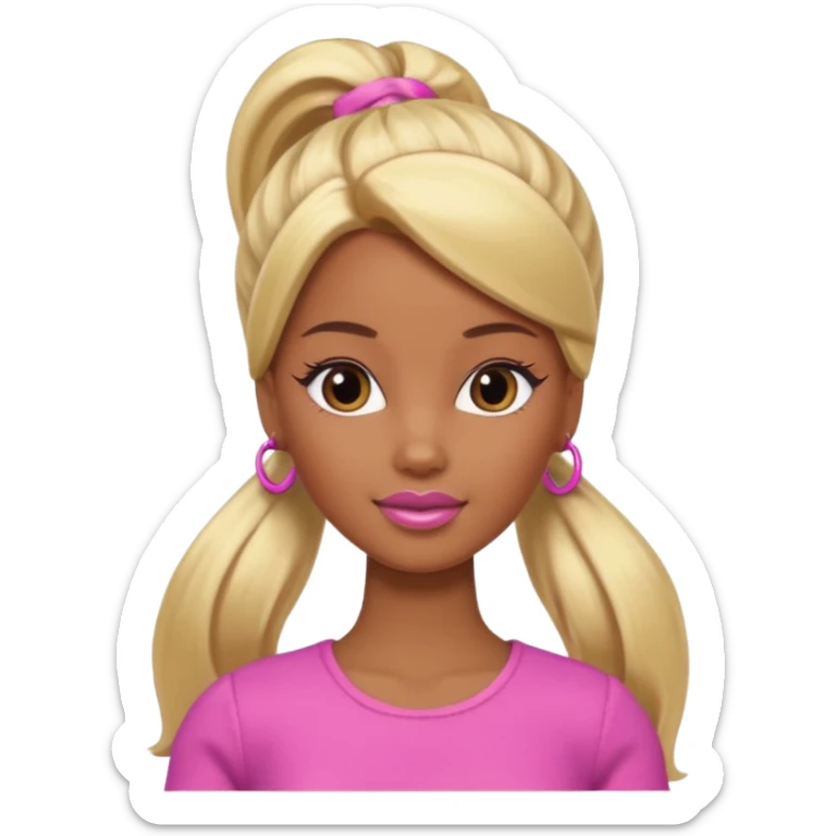 Brown skin blonde hair Barbie with hair in ponytail  sticker