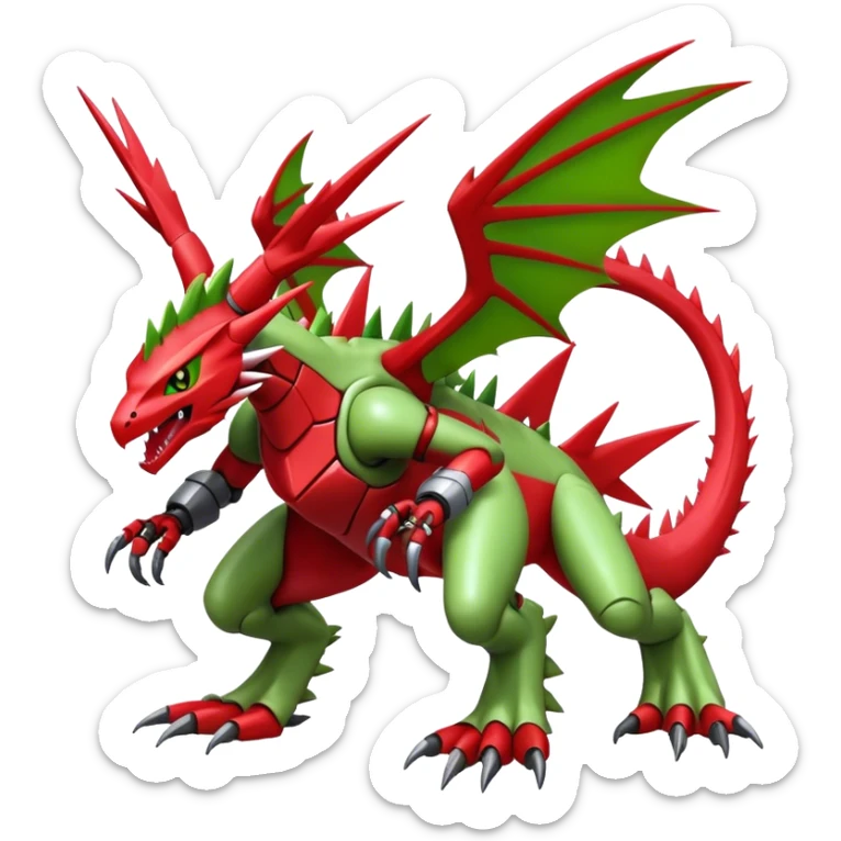 Cool edgy futuristic Guilmon-Flygon-Tyranitar-Digimon-hybrid-fusion, full body sticker