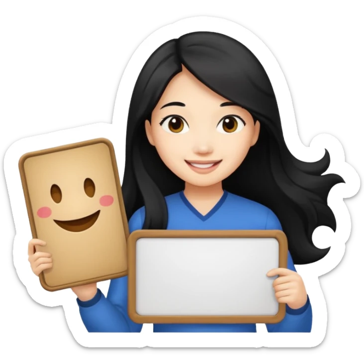 A dominatrix holding a large sign. Asian woman with long black hair sticker