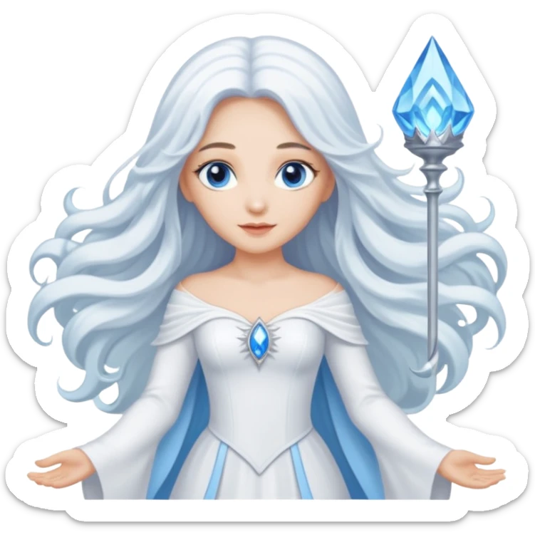 Good Witch of the North from the Wizard of Oz with light skin, blue eyes, white long hair, white outfit sticker