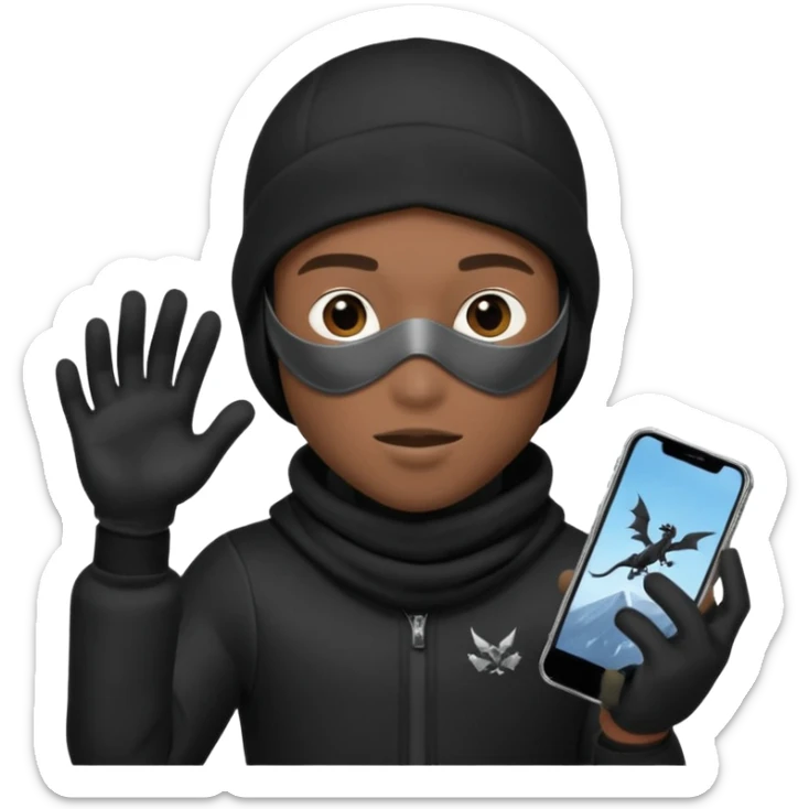 A young African male wearing a ski mask in full black clothing, holding a micro Draco in the air carelessly sticker
