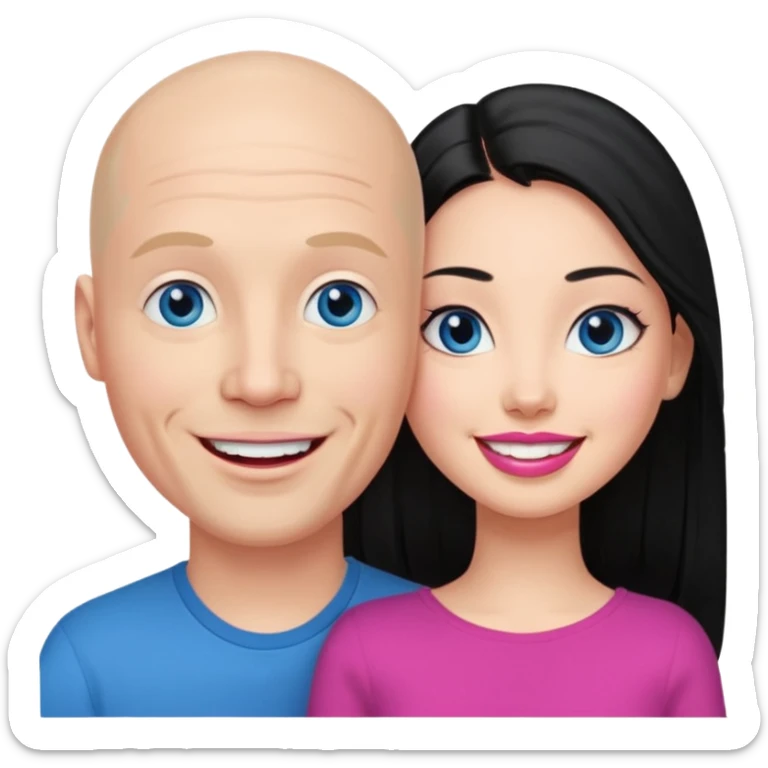 Bald white man blue eyes in love with Filipina woman with long hair and dark eyes and pink lips sticker