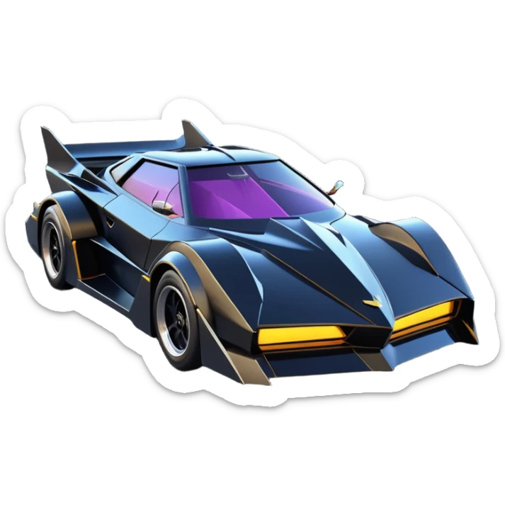  the animated series Batgirl’s aerodynamic opulent dark knight  futuristic concept loosely based on Toyota 1986 AE86 (flat long straight faceted mechanical body) winged stealthy street hot rod  sticker
