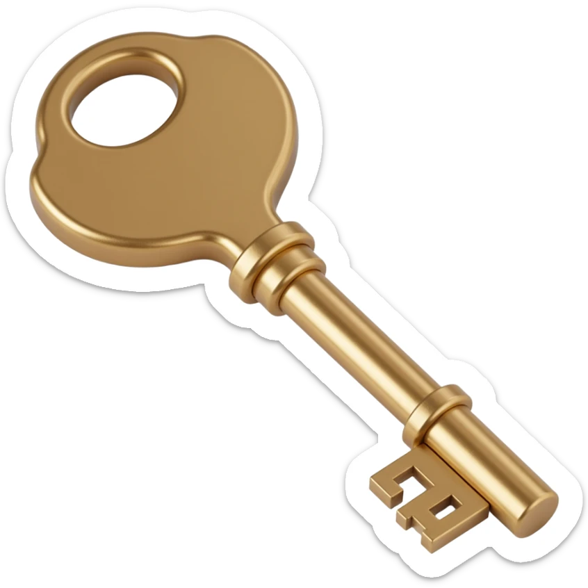 realistic metallic key, skeuomorphism icon style sticker