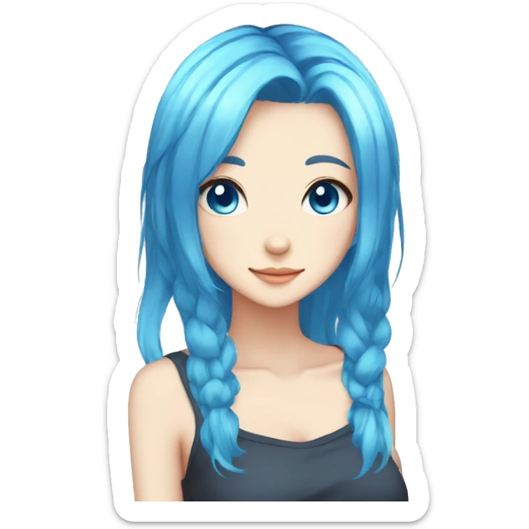 Anime catgirl blue hair, blue eyes, long hair sticker