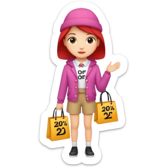 Person who is waiting the sale promotion with 20% off sign, wearing cute outfit sticker