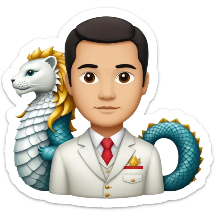 me gustaria que fusionaras el rostro de Cruz Gabaldon con la imagen del merlion de singapur sticker
