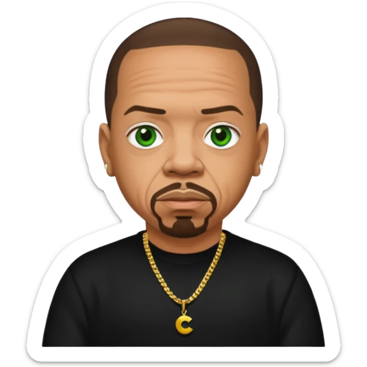 Ice T, Rapper with tan skin, green eyes, dark brown hair, black outfit sticker