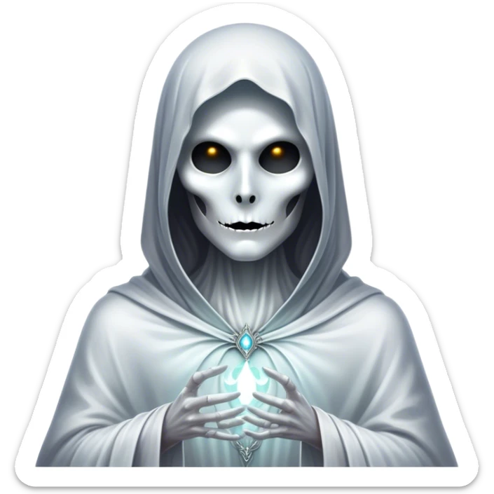 Full body, Cinematic and Ultra realistic 32k HD hauntingly beautiful specter with Balanced features, highly detailed, glowing with silver light, high shine, remembrance, a painting of white silver, fanciful, enchanting. The image is so lifelike it could leap off the canvas at any moment sticker