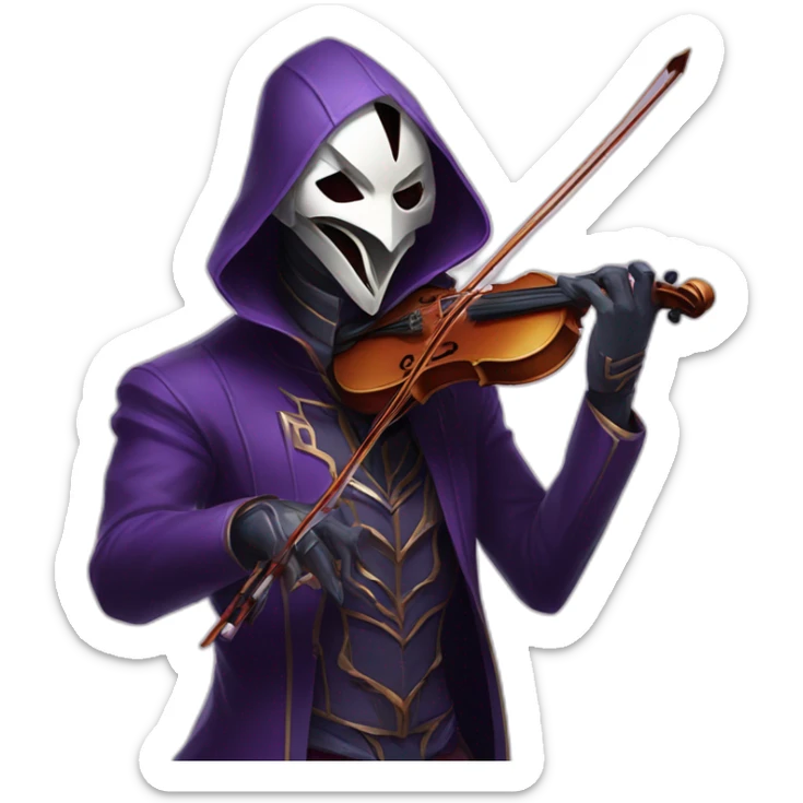 Jhin from league of legend playing violin and wearing his mask on his face (high quality mask) sticker