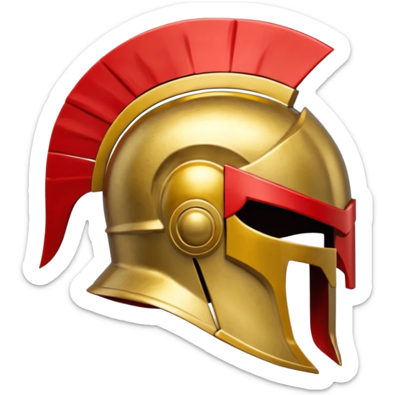 Side view of a gold Spartan helment with red ascents and then the crest is both red and gold sticker