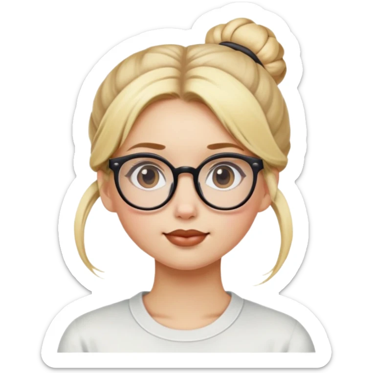 a girl that has blond hair in a bun and she wears glasses and she has a beauty mark on the upper right side of her mouth sticker