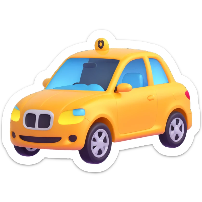 elegant 3D emoji of a car with a transparent protective film, shiny and sophisticated finish sticker