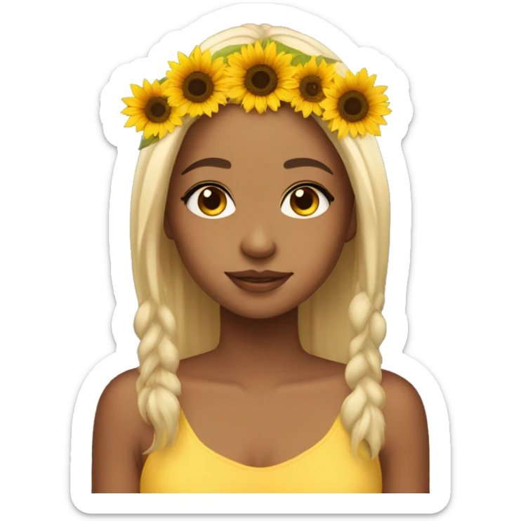brown eyes girl with shower blonde hair and a sunflower crown sticker