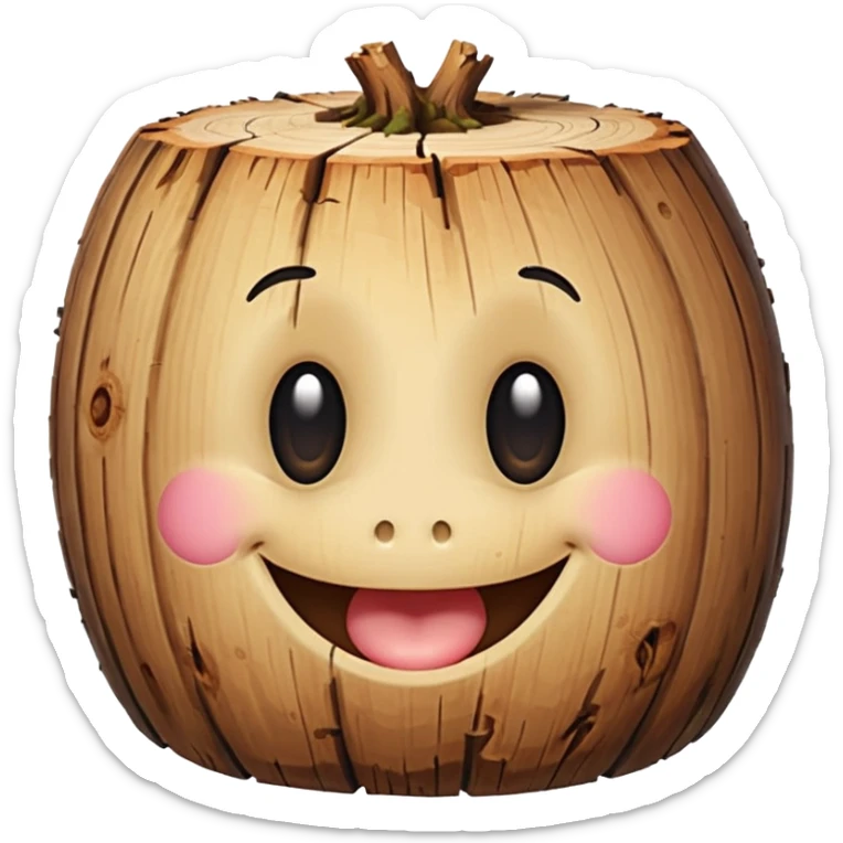 a log emoji. the top of the log is a smiley face with two small dots for eyes and a large U shape for the mouth. do not make the face look like an emoji. think of cute, subtle and hand-drawn sticker