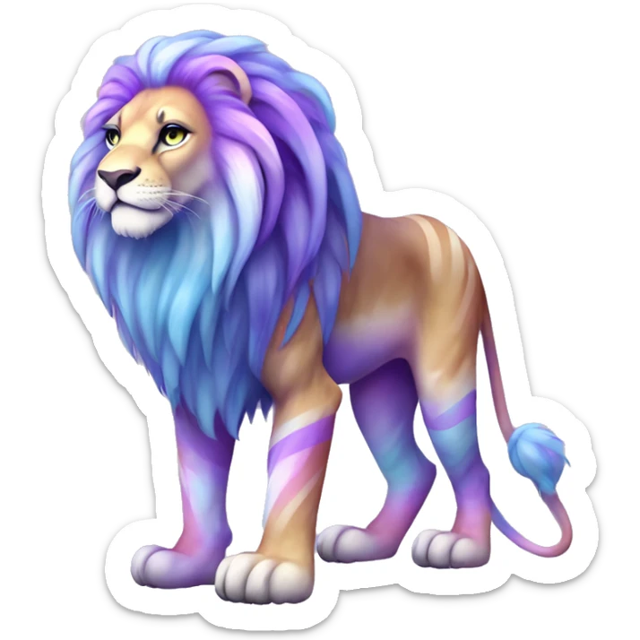 Colorful pastel vernid fantasy creature LiLaiRa Kamirah Falvie whiskers paws full body purple gradient stripes with pastel blue braided tail lion sticker
