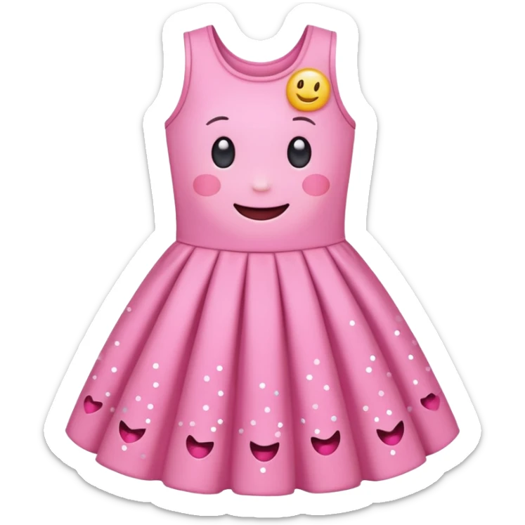 cute kawaii dress with happy smiling face and sparkles emoji style sticker