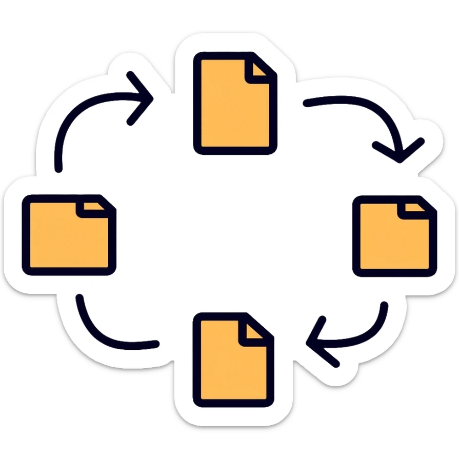 File monitoring icon with arrows showing sending and receiving of files, document with bidirectional arrows sticker