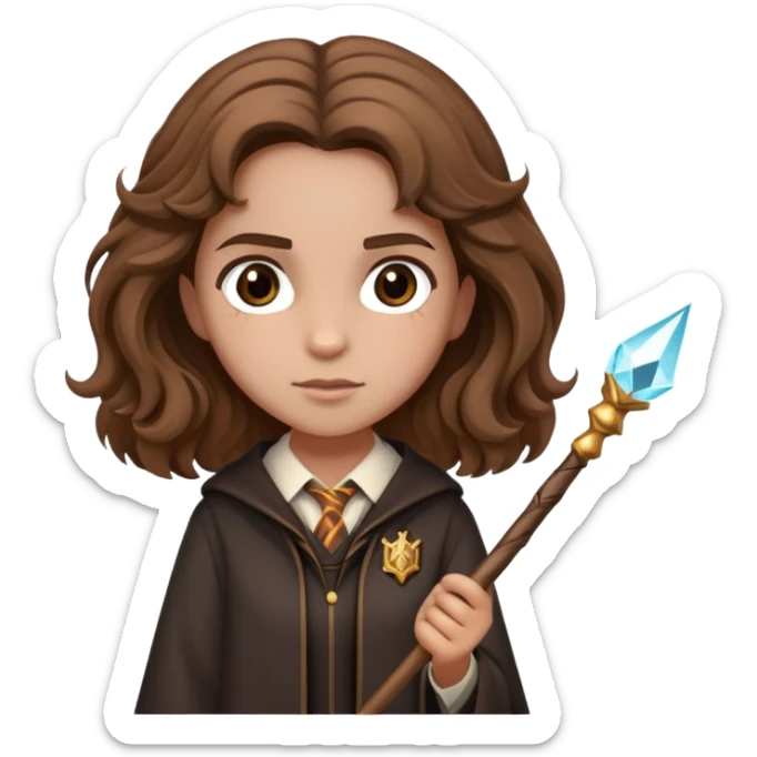 Hermione Granger from Harry Potter with bushy brown hair and wand sticker