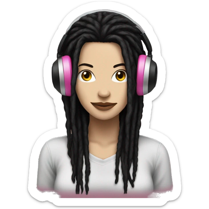 White woman with black dreadlocks and pink headphones, punk, grunge  sticker