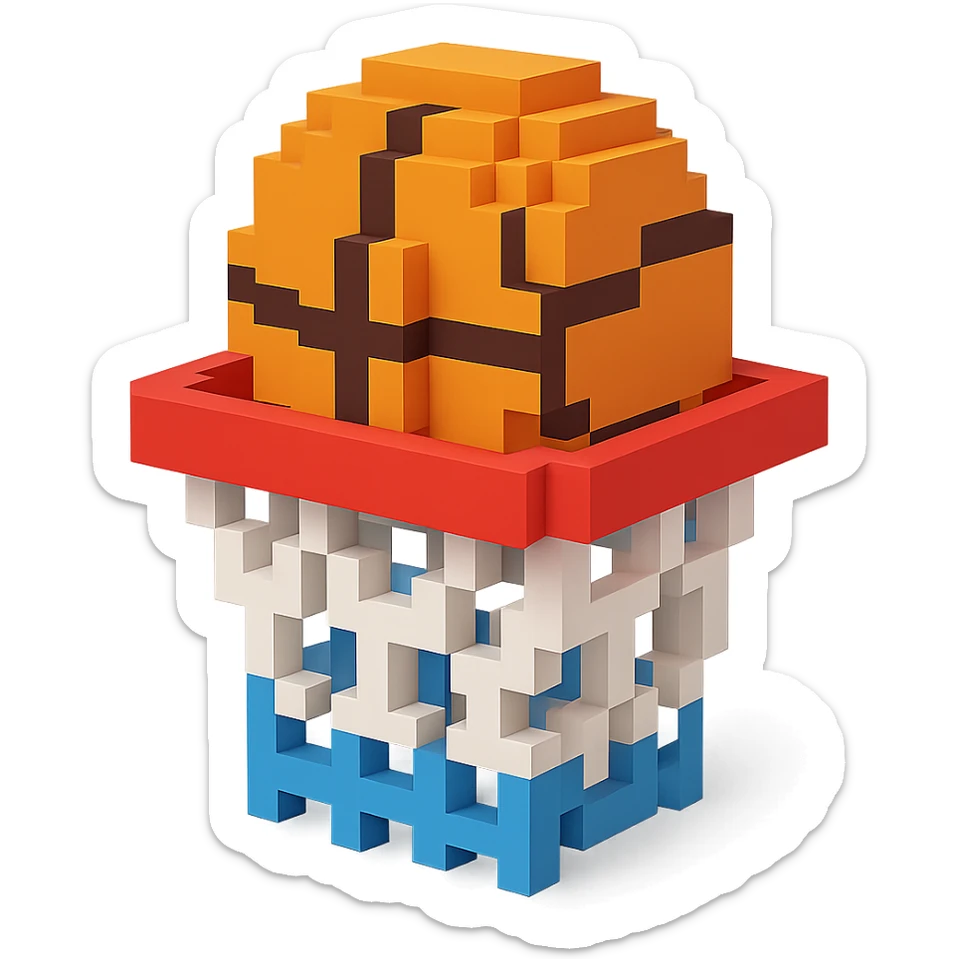 Voxel-style basketball in a net, no background, variation 8. sticker