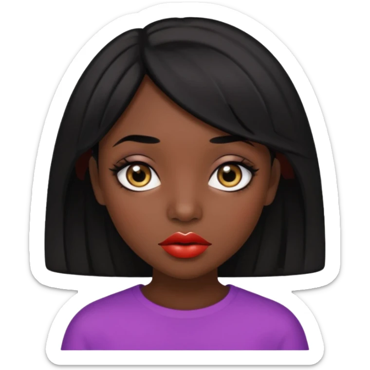 Dark skin gurl with black hair, big lips m, dark brown eye, octagon face shape and chinky eyes  sticker