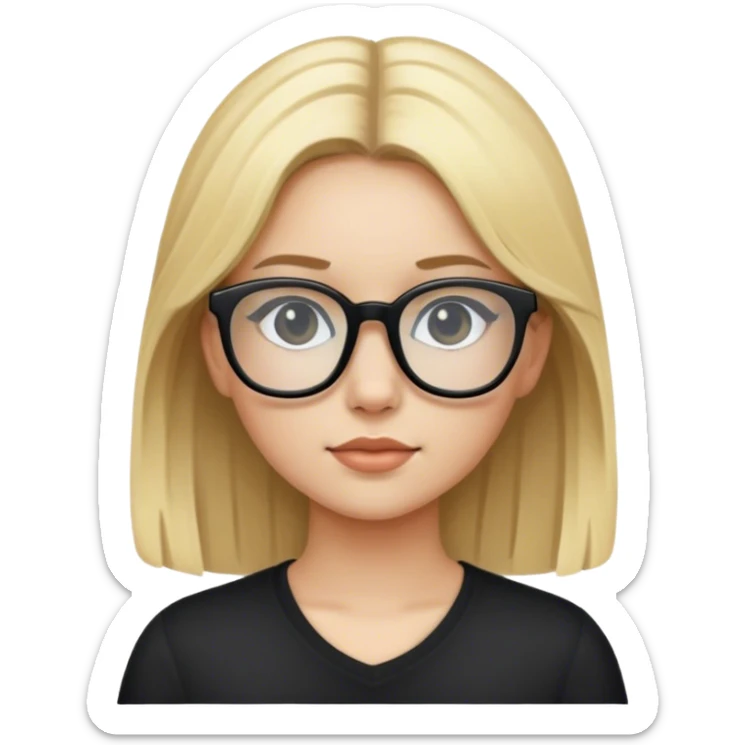 Young girl with blonde hair and black glasses sticker