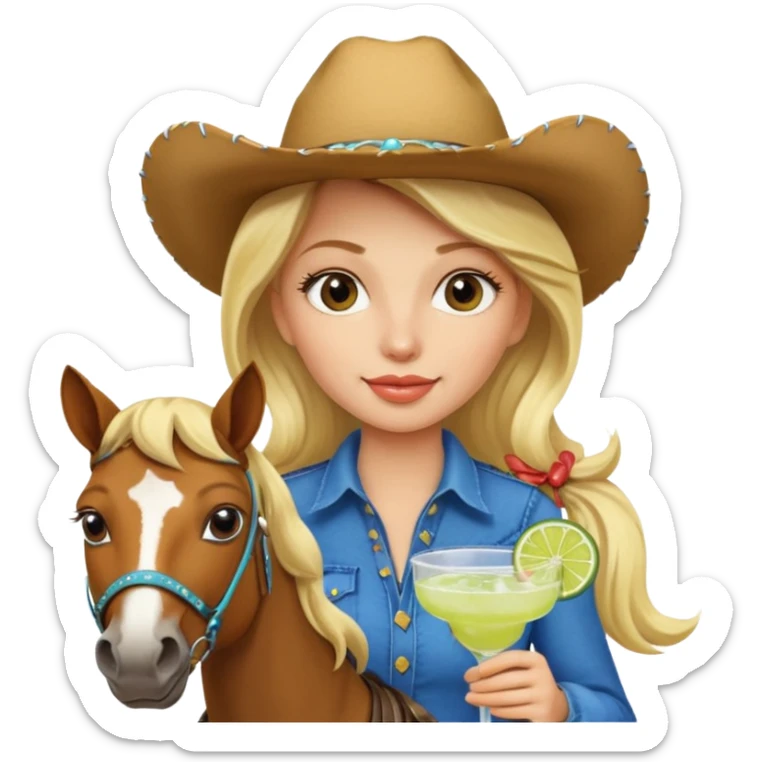 cute blonde cowgirl drinking margarita on a horse sticker