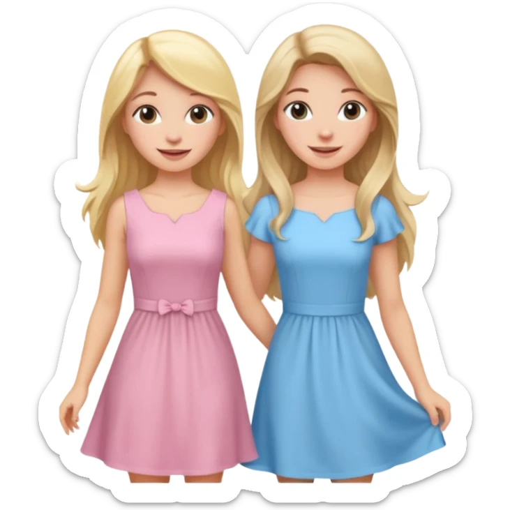 happy blonde girl in light blue dress and long haired brunette girl in light pink dress sticker