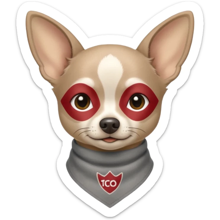 Make a Gray Chihuahua wearing a earthy tone bandana around the neck with the logo TCO on the bandana sticker