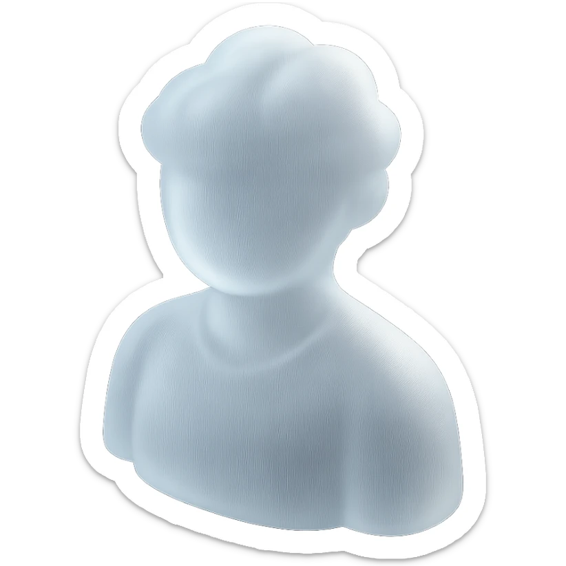 shoulder-up person with body and head made of white fluffy clouds, matte glass style sticker