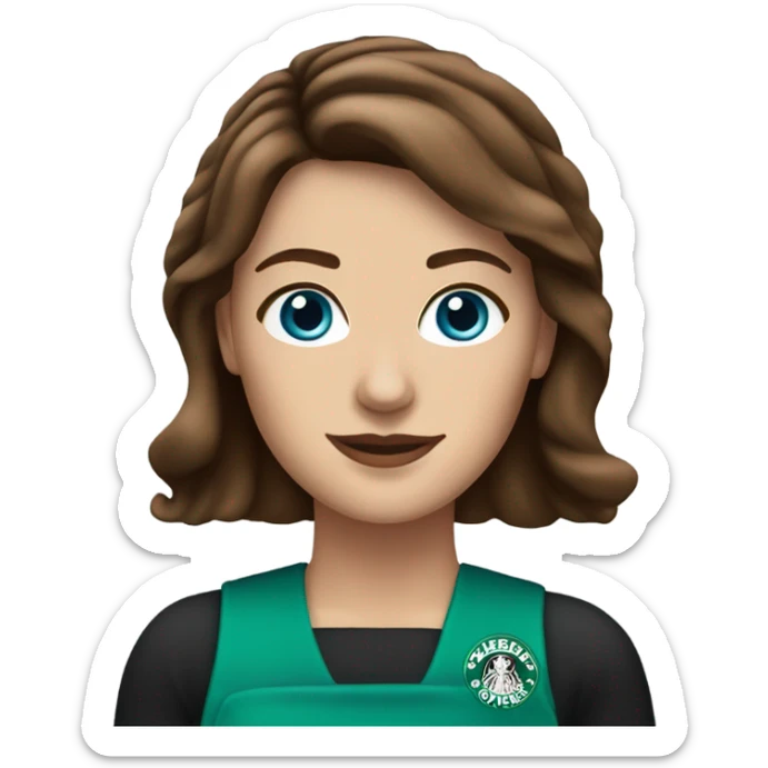 white female starbucks barista with brown hair and blue eyes sticker