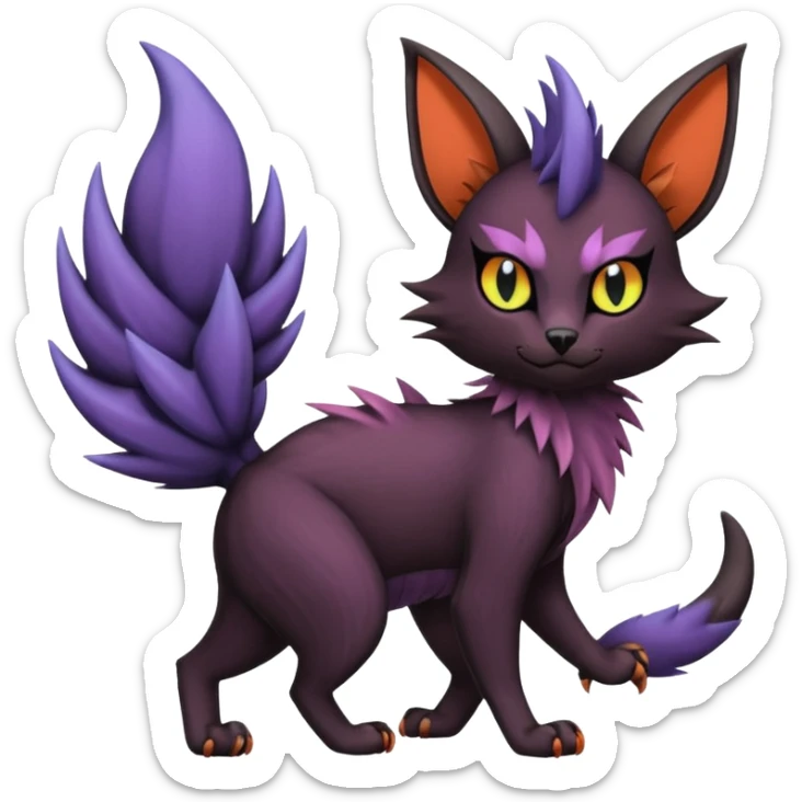Black edgy cute Noivern-Noibat-Purloin-Torracat-Lykoi-Caracal-cat-Fakemon-fusion-hybrid-creature sticker