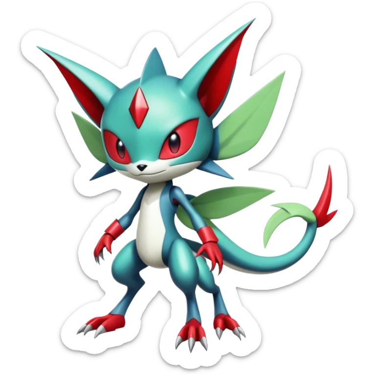 Cute Cool Edgy Shiny Futuristic Ethereal Legendary Kartana-Digimon-Sneasel-Scizor-hybrid full body sticker