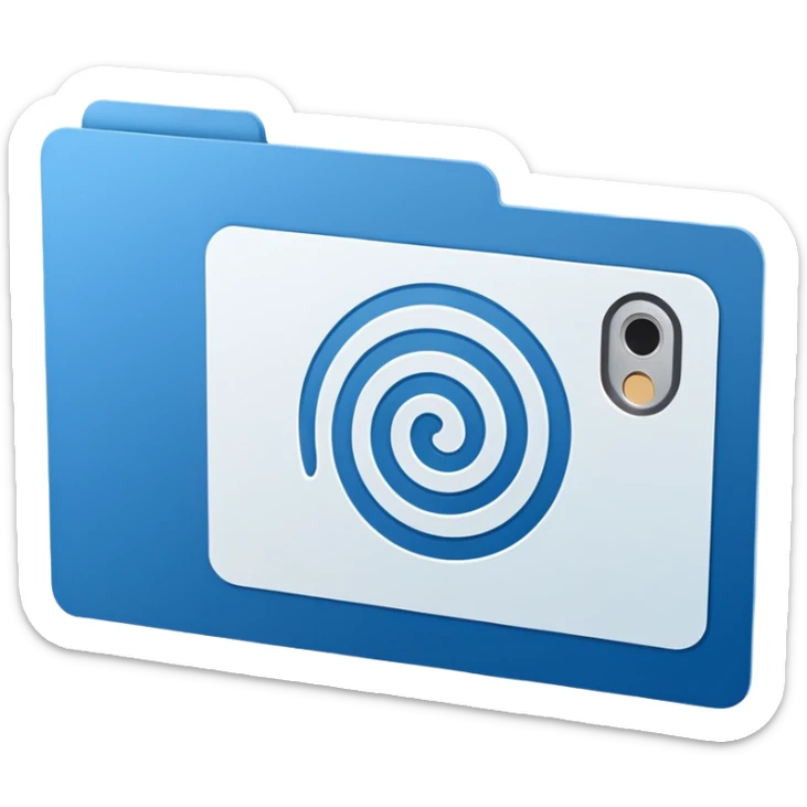 Minimalist blue Telegram channel icon of a card back. The card is face down, slightly tilted. A single, elegant fingerprint spiral is centered on the card back, symbolizing identity and unique associations. Monochromatic blue and white. Clean, flat design. sticker