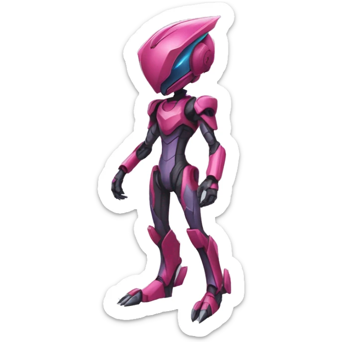 a Genesect-Raptor-Fakémon-Medabot-—hybrid with a futuristic visor-helmet and a suit full body sticker