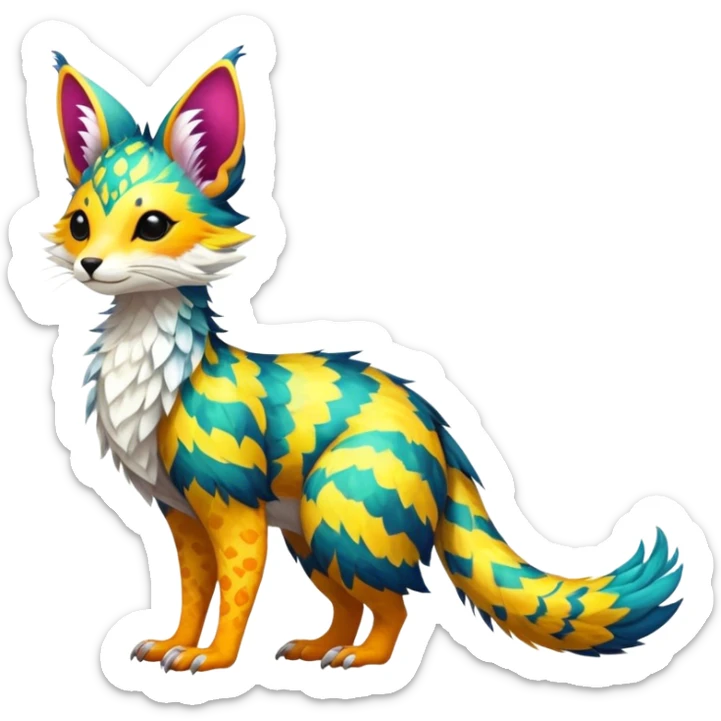 Feral Rare Fantasy vibrant colorful tropical Vernid-Trico-species by LiLaiRa, random markings, tufted tail, tufted ears, full body sticker