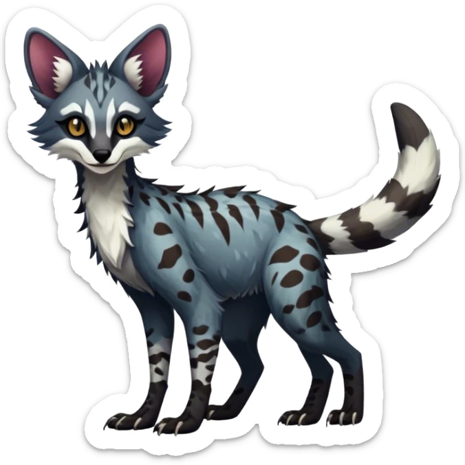 Feral Rare Fantasy dark vibrant Vernid-Sergal-Genet-Trico-species by LiLaiRa, random markings, tufted tail, tufted ears, full body sticker