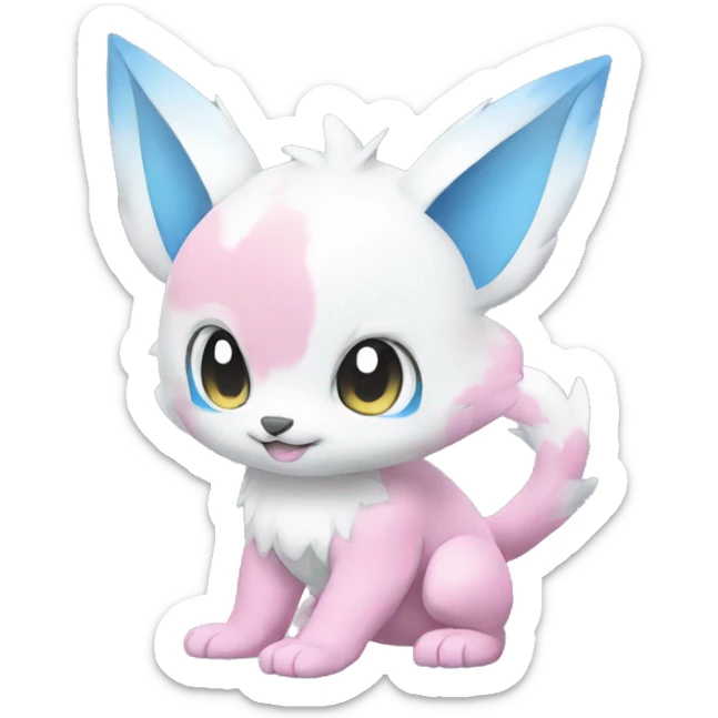 Cute cool white blue pink animal hybrid Fakemon full body sticker