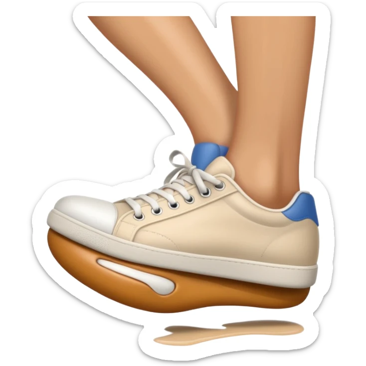 3D Apple-style emoji of a human foot wearing a sneaker, fully visible, stepping firmly on the ground, leaving a clear shoe print under the sole. Rounded, glossy, smooth, soft shadows, white background.



 sticker